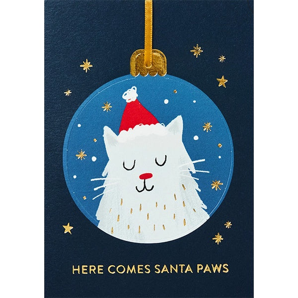 Here Comes Santa Paws Cat Bauble Christmas Card