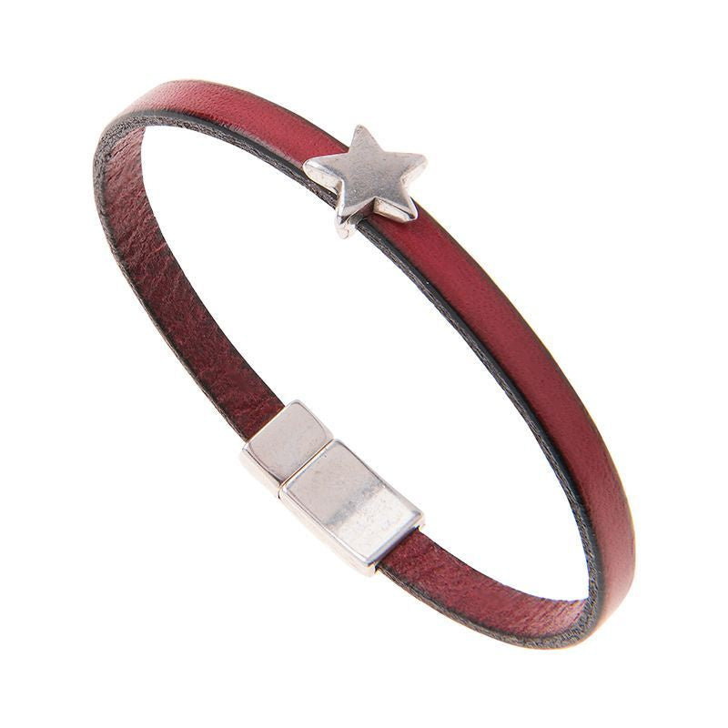 Carrie Elspeth Burgundy Leather Charm Bracelet with Star