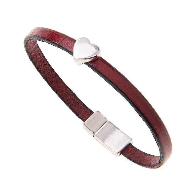 Carrie Elspeth Burgundy Leather Charm Bracelet with Heart