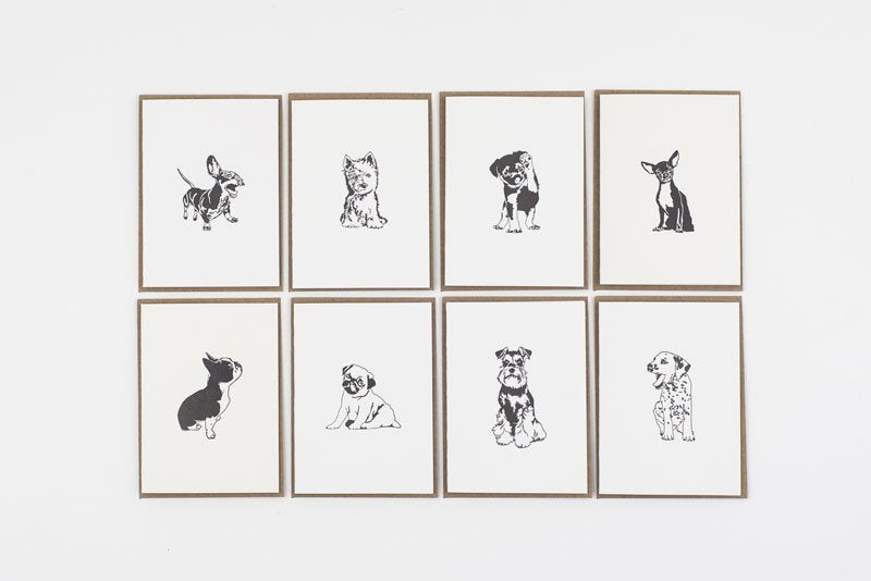 Pack of 8 Letterpress Town Puppy Cards