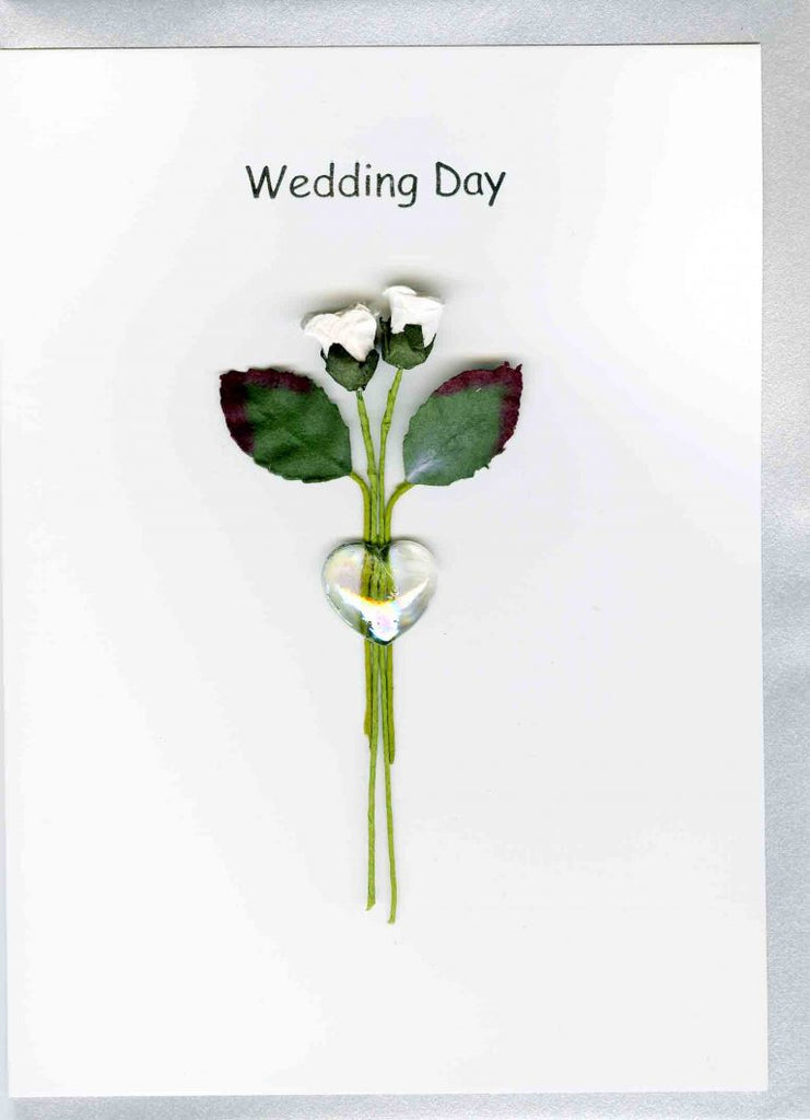 2 Roses with Glass Heart Wedding Card