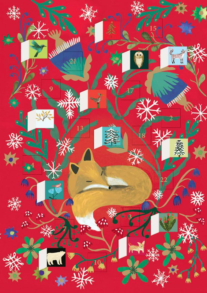 Sleepy Fox Red Advent Calendar Card