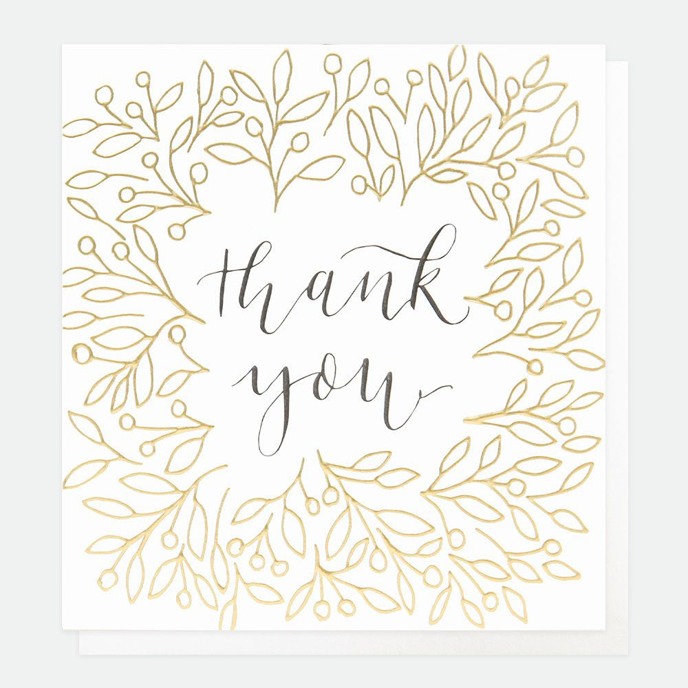 Thank You Gold Leaves and Berries Card