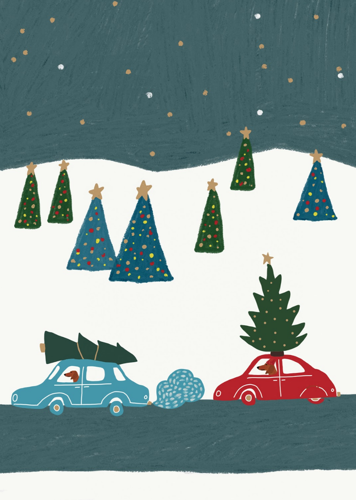 Dogs, Cars, Trees Christmas Card