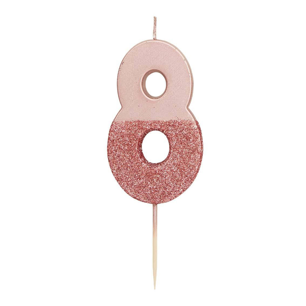 Glitter Birthday Candle Rose Gold Number 8