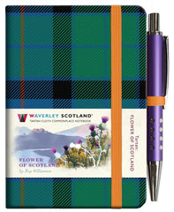 Mini Tartan Notebook With Pen - Flower Of Scotland