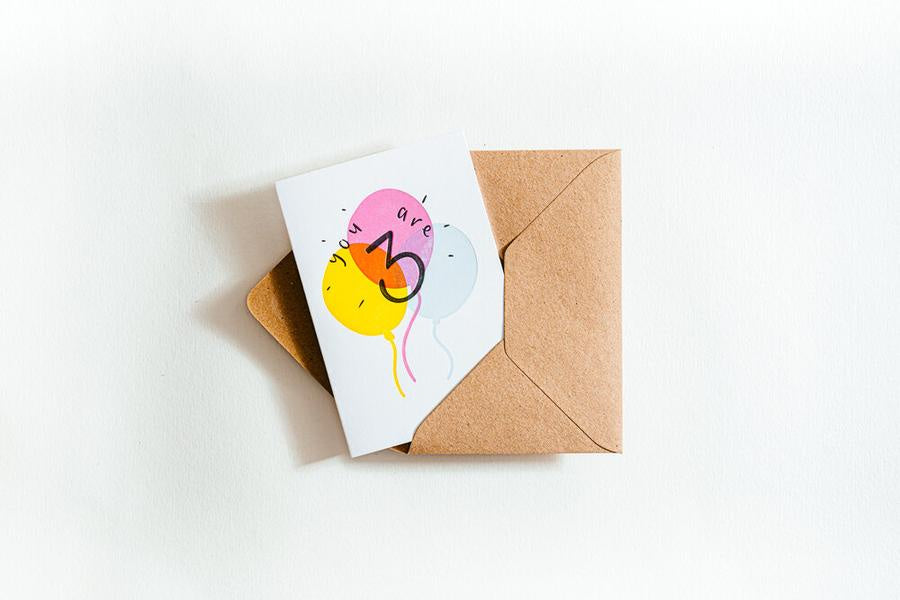 You Are 3! Balloons Letterpress Card
