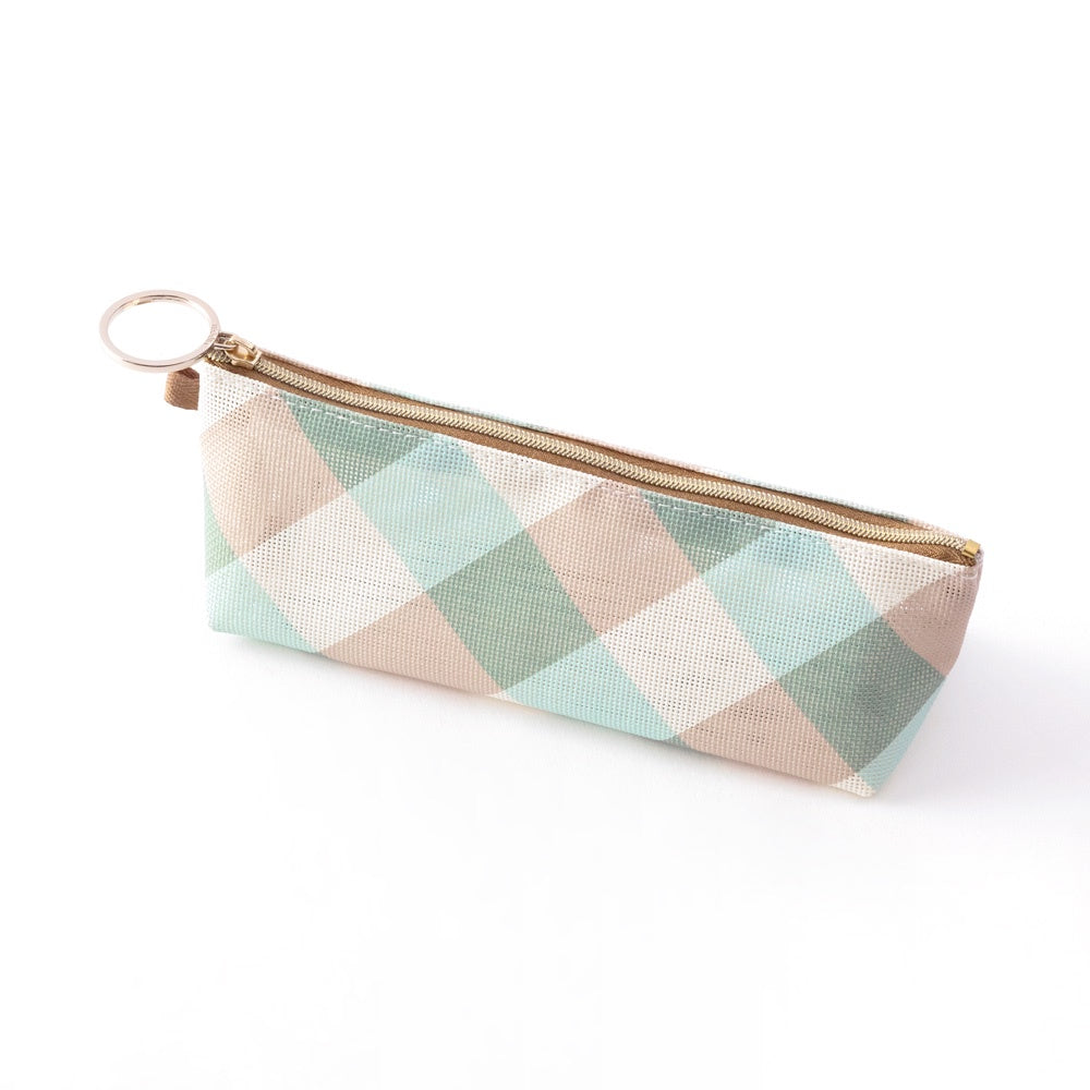 Mesh Checked Blue Pencil Case
