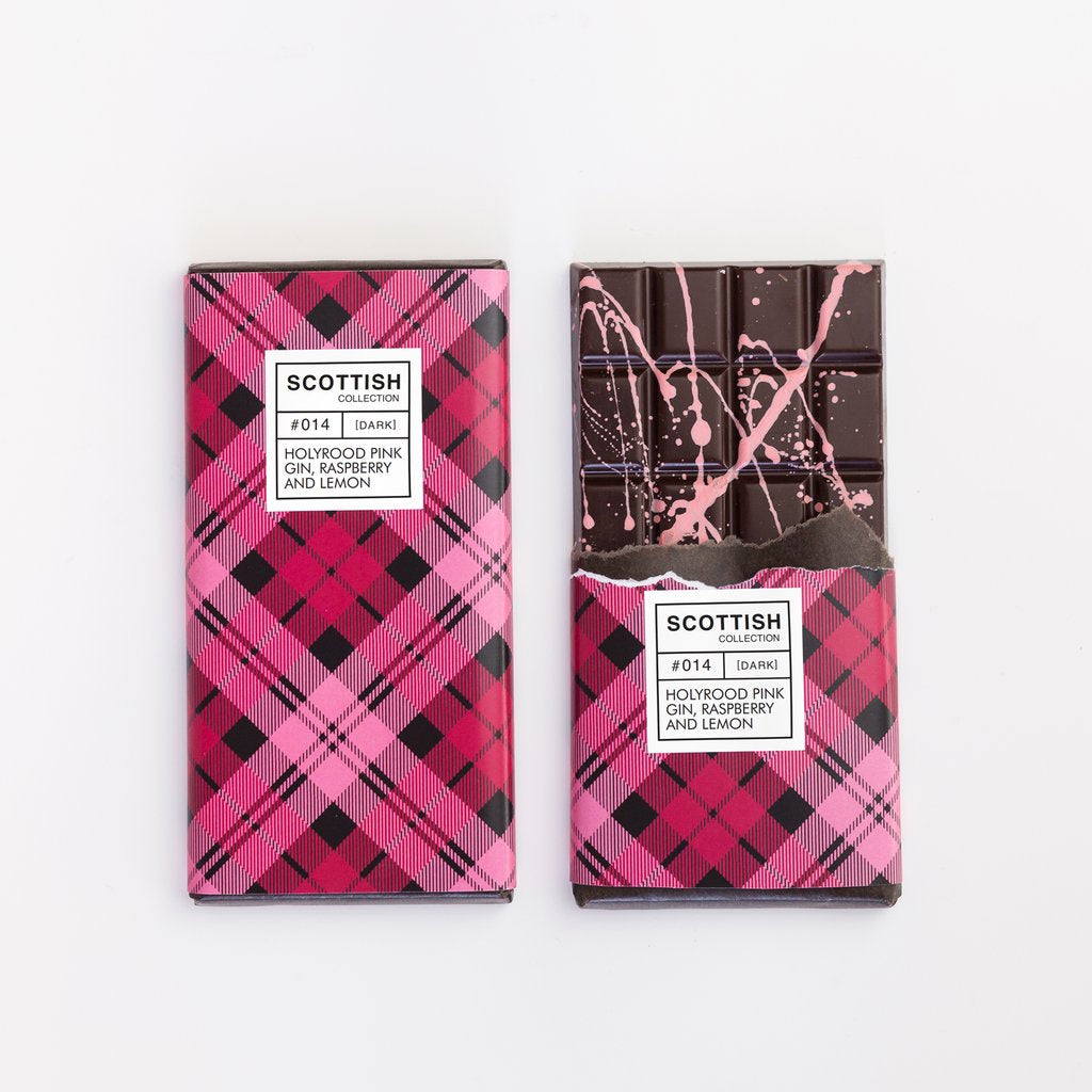 Holyrood Pink Gin, Raspberry & Lemon Dark Chocolate Bar 100g