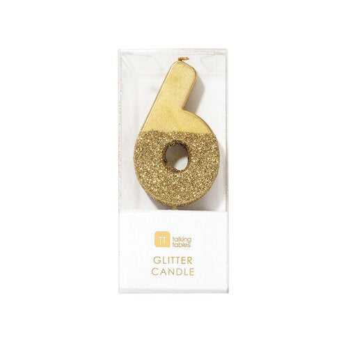 Glitter Birthday Candle Gold Number 6