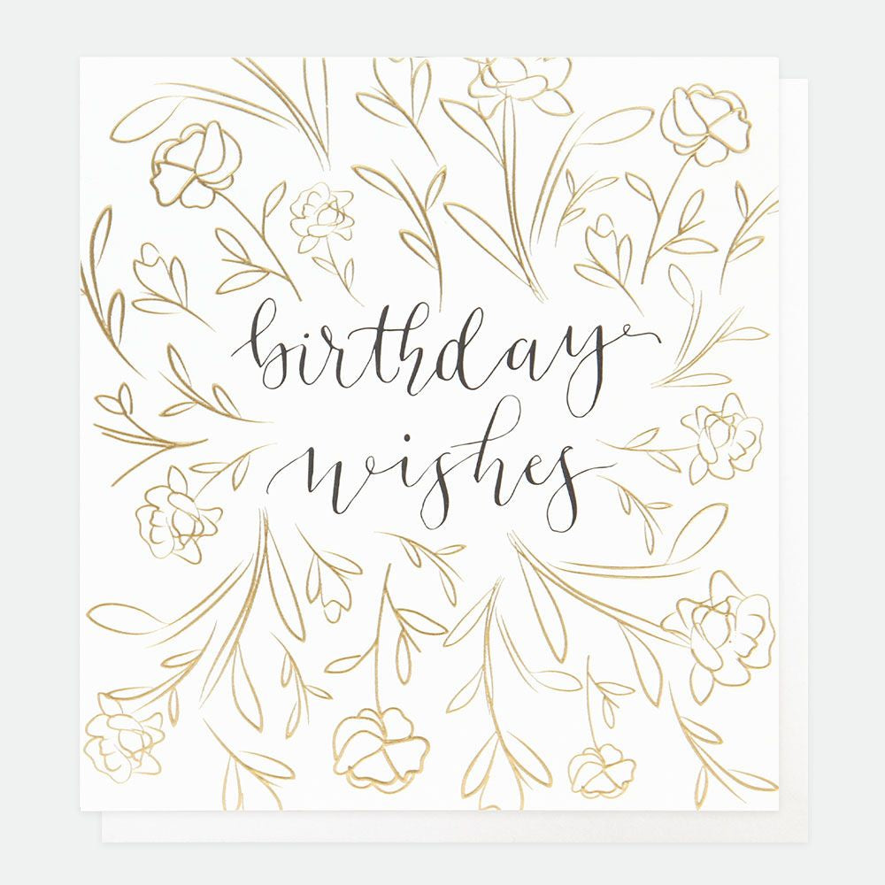 Birthday Wishes Gold Flowers Card
