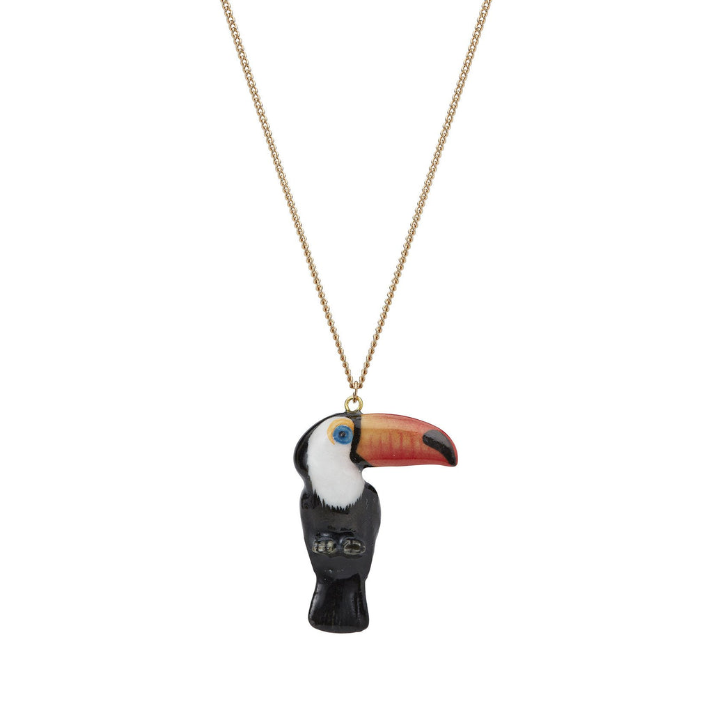 Gold Plated Necklace with Hand Painted Toucan Charm