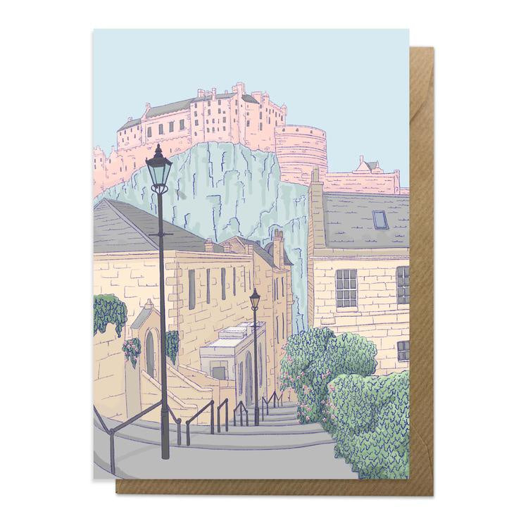Edinburgh Castle and Vennel Steps Card