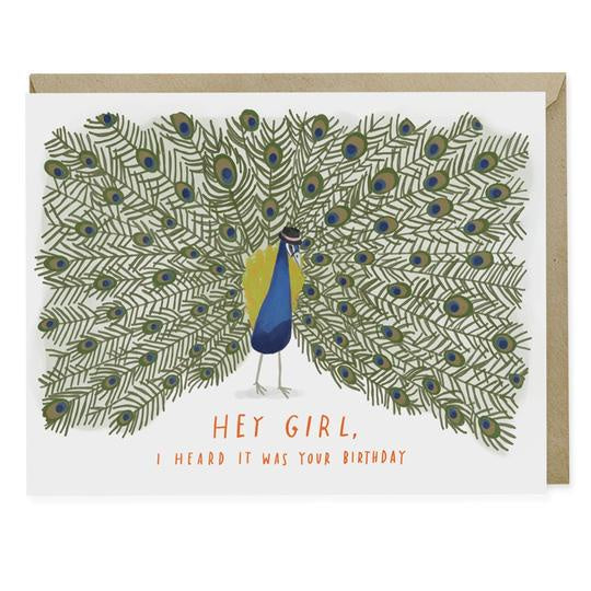 Peacock 'Hey Girl' Birthday Card