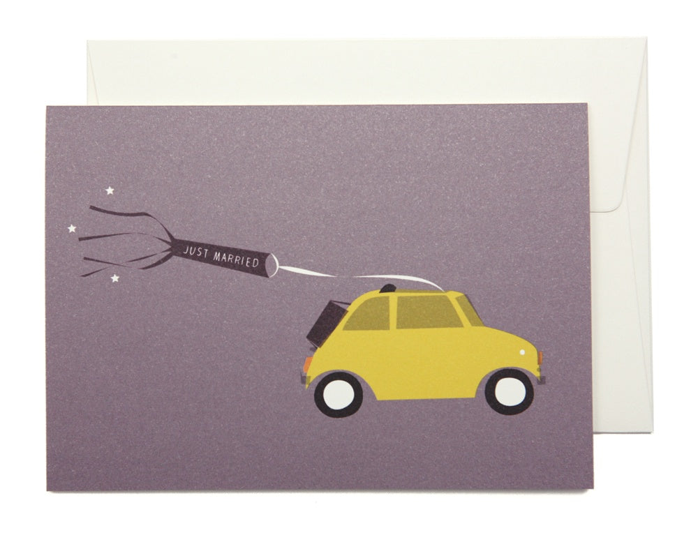 Just Married Yellow Car Card