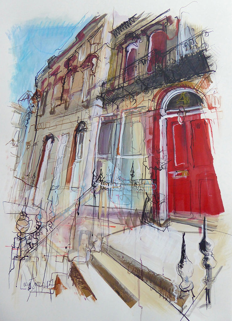 Red Door Chester Street Edinburgh Card by Lucy Jones