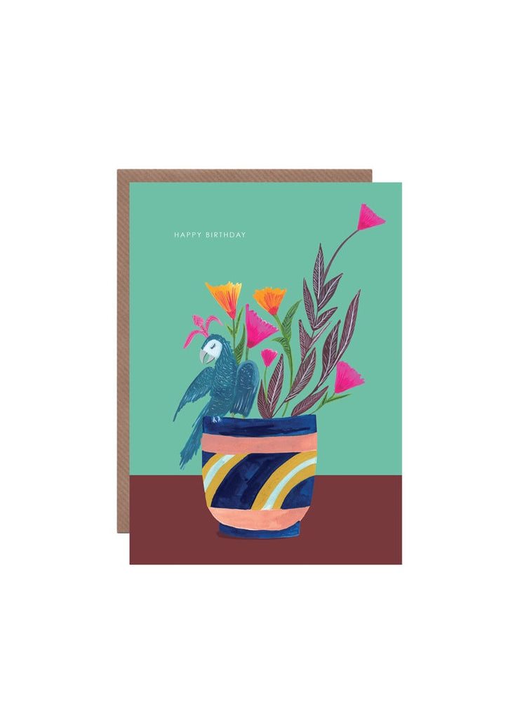 Plant and Parrot Birthday Card