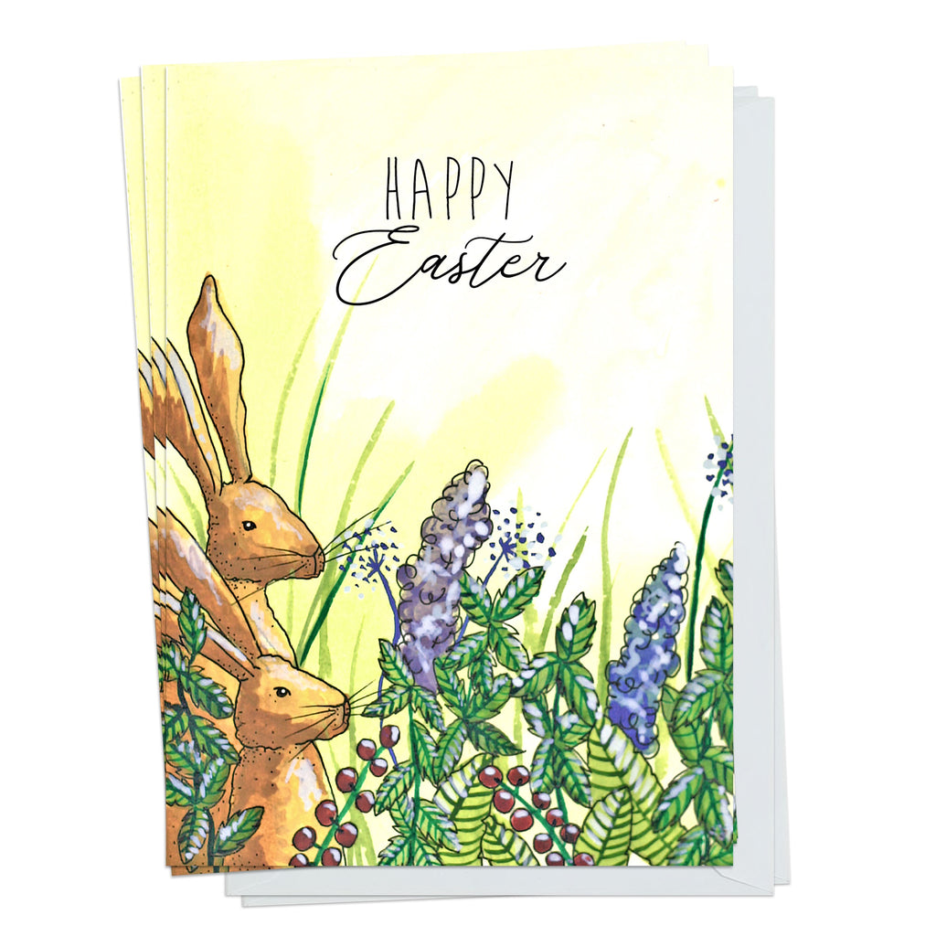 Happy Easter Hares Pack Of 5 Cards
