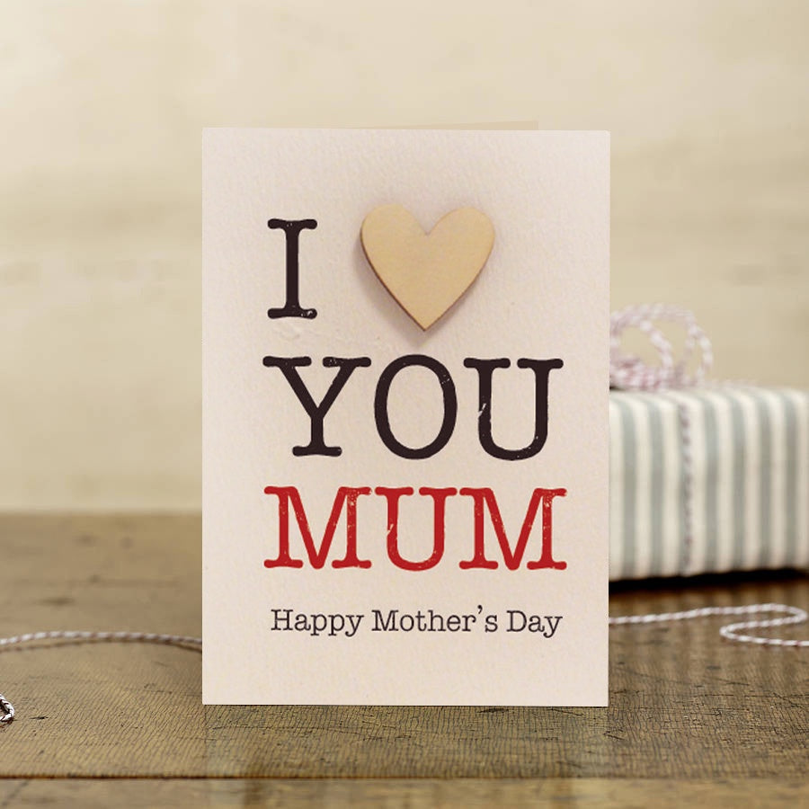 I Heart You Mum with Wooden Heart Card