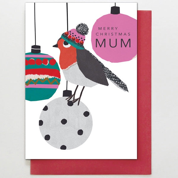 Mum Robin & Baubles Card