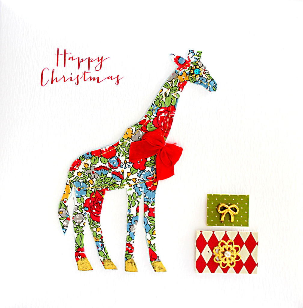 Fabric Giraffe Christmas Card