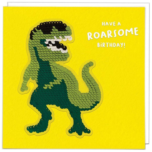Have A Roarsome Birthday T-Rex Sequin Patch Card
