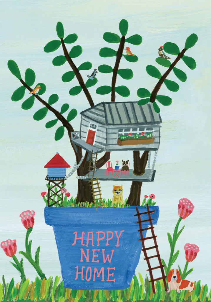 Flower Pot House Happy New Home Card