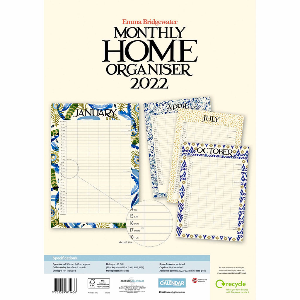 2022 Emma Bridgewater Blue Feather A3 Family Planner