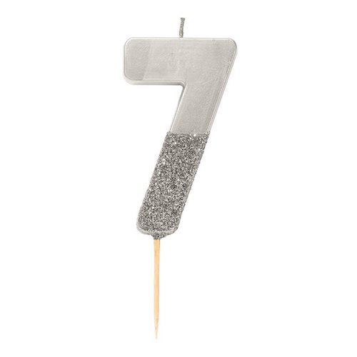 Glitter Birthday Candle Silver Number 7