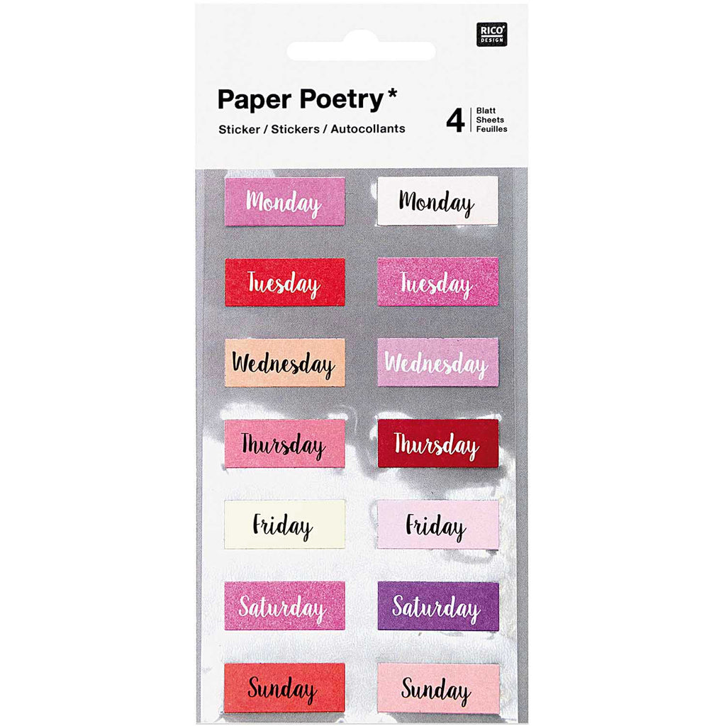 Colourful Days of the Week Font Sticker Sheet Pack of 4