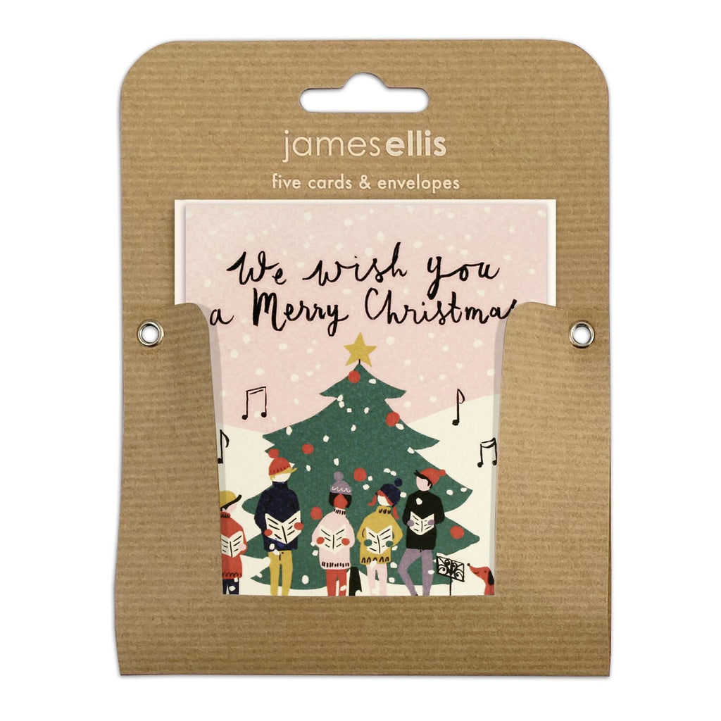 Wish You a Merry Christmas Carol Singers Pack of 5 Mini Cards