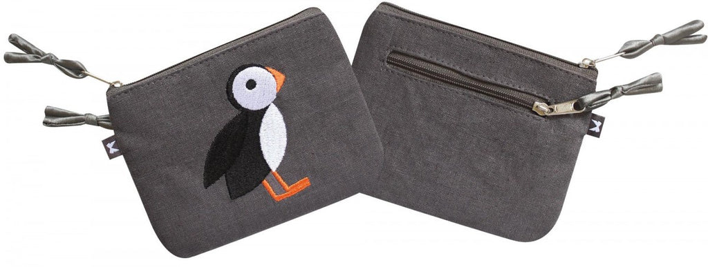 Grey Puffin Embroidered Emily Purse