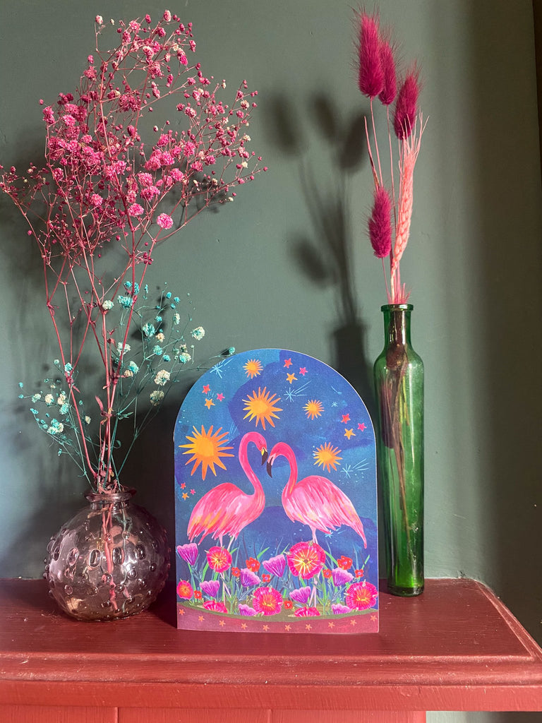 Sunset Flamingo Bell Jar Card