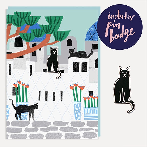 Grecian Cats Enamel Pin Badge Card