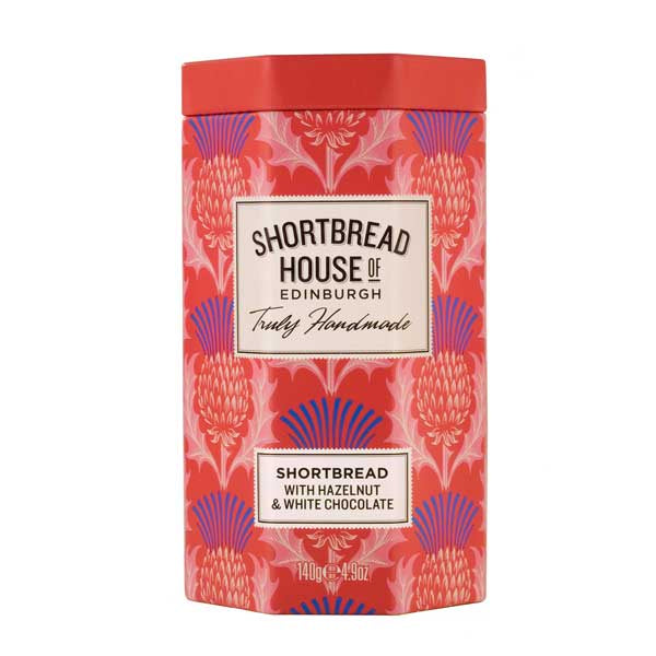 Shortbread with Hazelnuts and White Chocolate 140g Tin