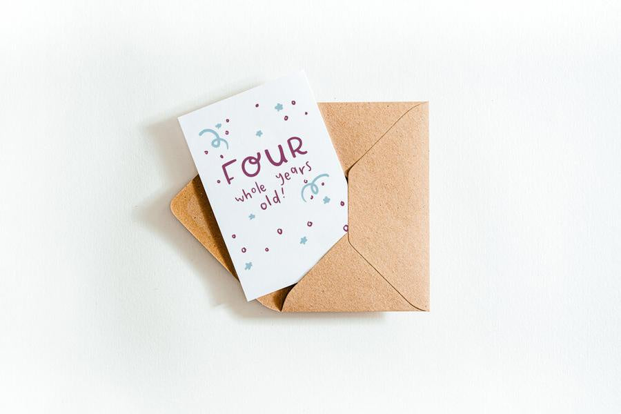 Four Whole Years Old! Letterpress Card