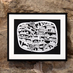 Lasercut A4 Glasgow Map - White on Black