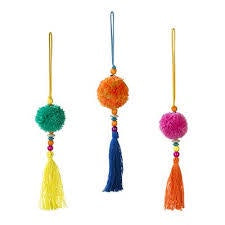 Orange Fabric Pom Pom Tassel