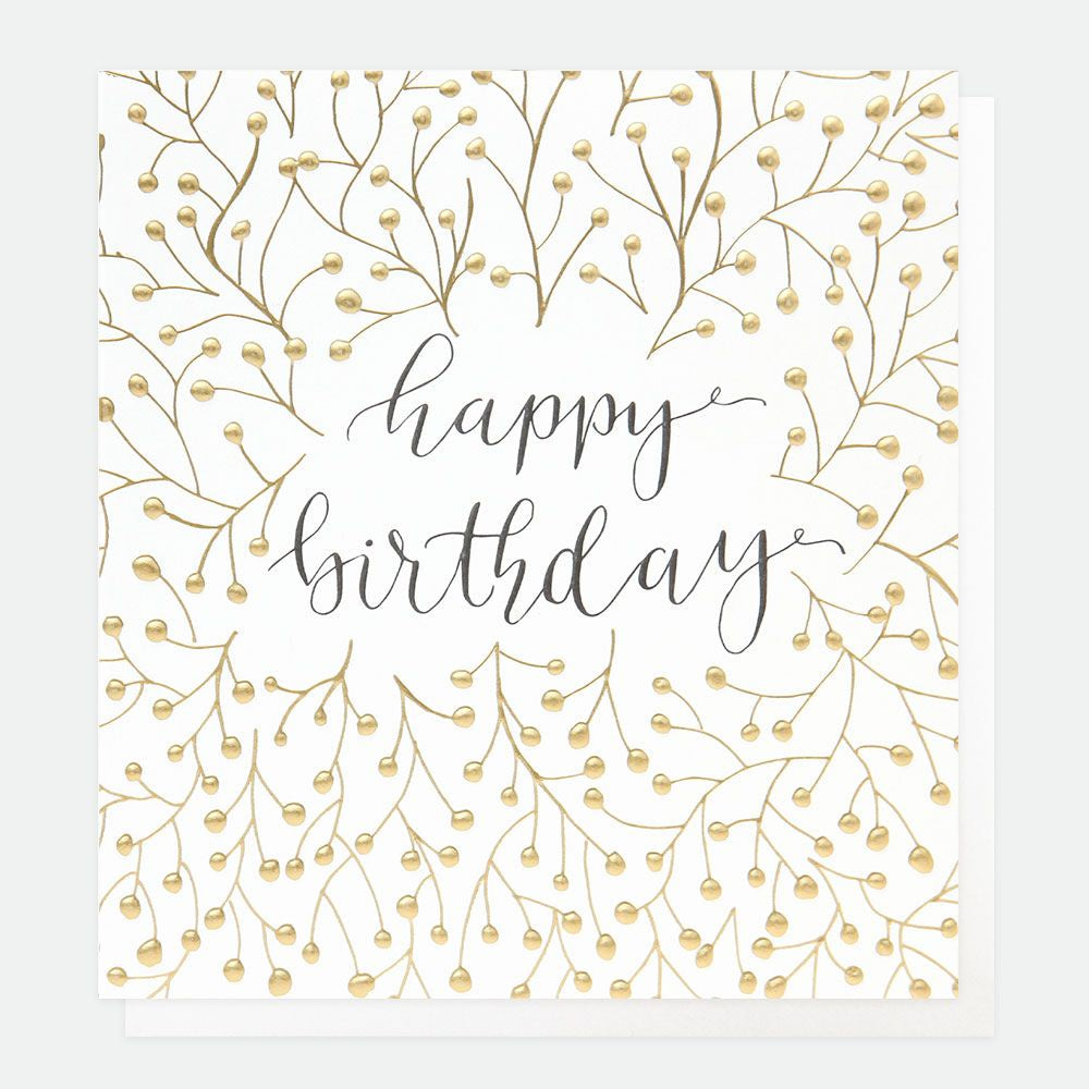 Happy Birthday Gold Twig and Berry Card