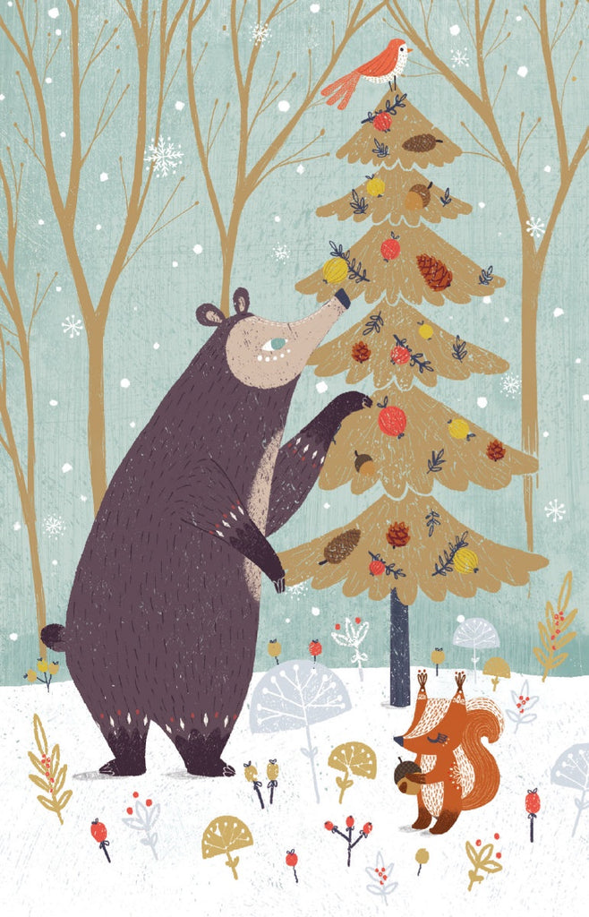 Bear Dressing Tree Christmas Card Pack of 8