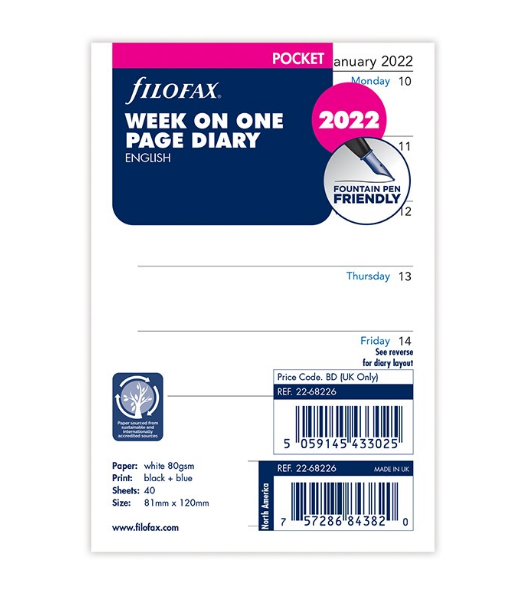 2022 Filofax  Pocket Week On A Page Refill