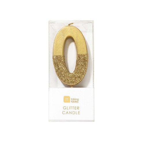 Glitter Birthday Candle Gold Number 0