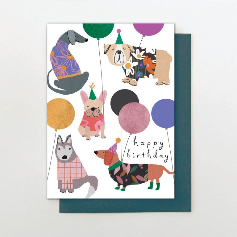 Happy Birthday Dogs and Foiled Balloons Card