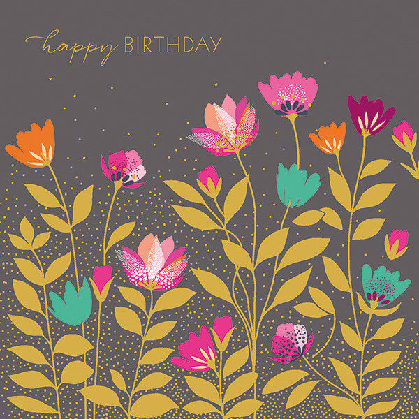 Happy Birthday Flowers on Grey Card