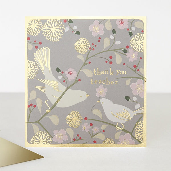 Grey Floral Thank You Teacher Card
