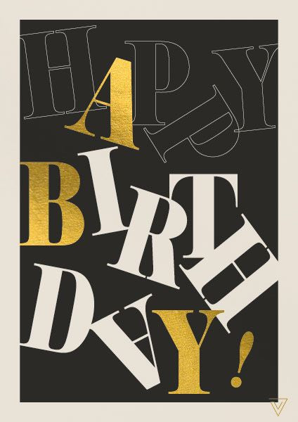 Happy Birthday Black, White and Gold Text Card