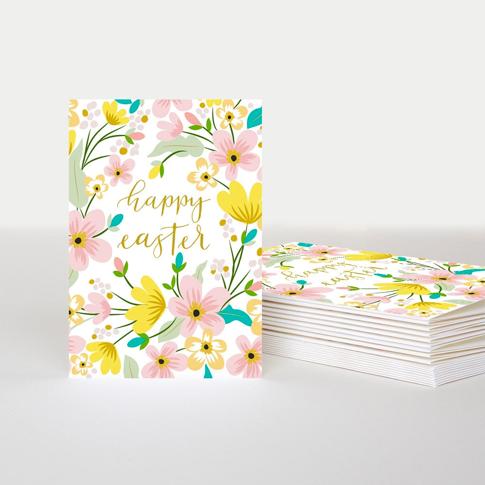 Happy Easter Floral Pink Yellow Pack of 10 Cards