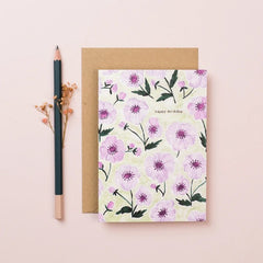 Lilac Geums Birthday Card
