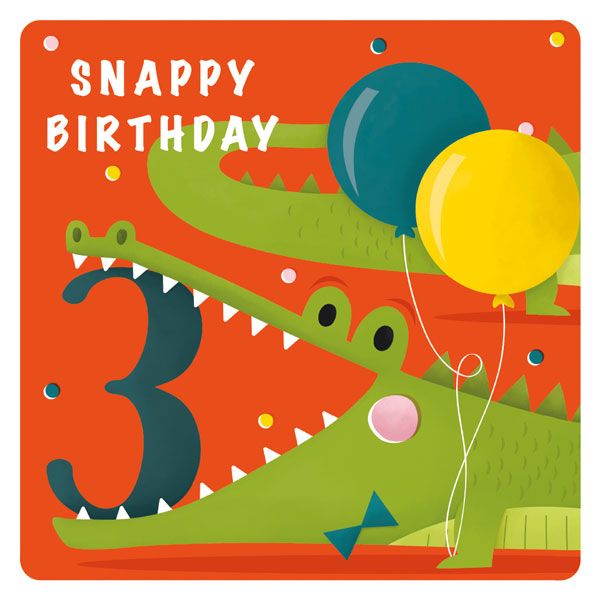 Age 3 Snappy Birthday Crocodile Card