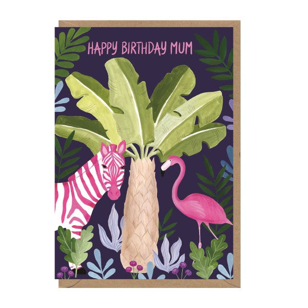 Happy Birthday Mum Zebra and Flamingo Card